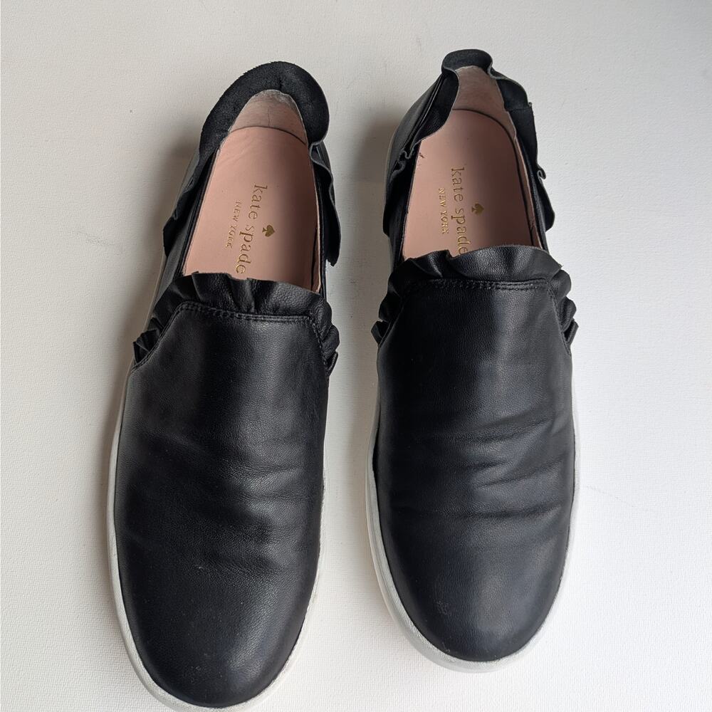 Kate Spade New York Lillie Leather Slip On Tennis Shoe / Loafer, Ruffle Detail - Picture 3 of 16